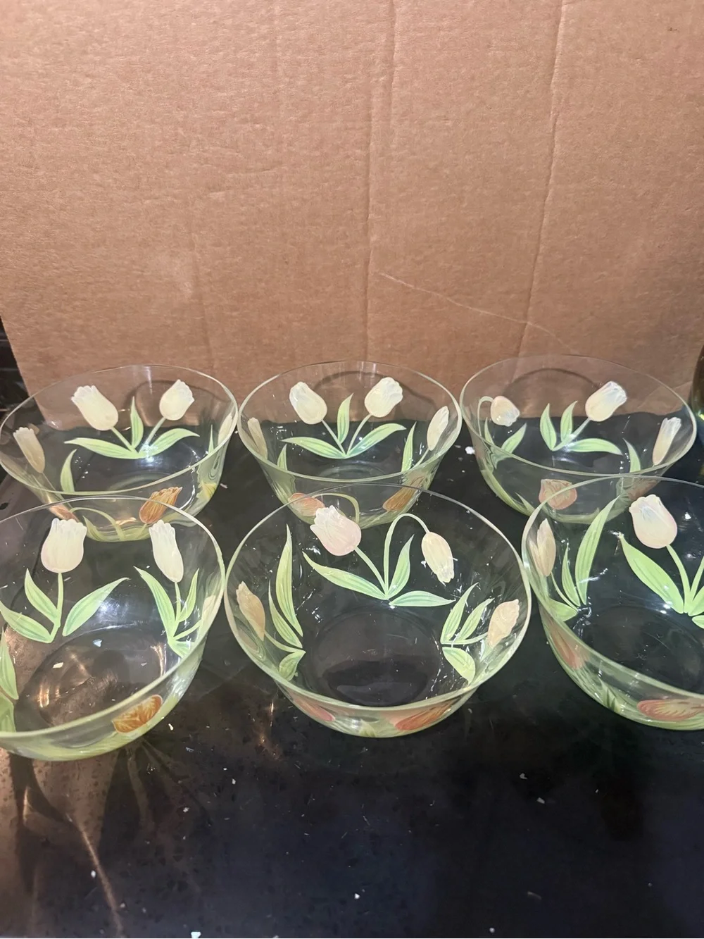 Princess House Hand-Painted Tulip Glass Serving Bowl - Brown/Green